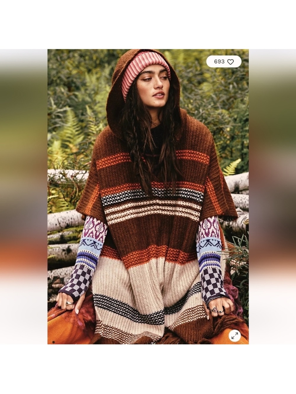 Free People Leslie Poncho Sweater - Brown & Cream